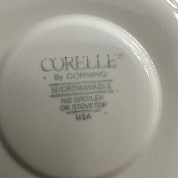 Vintage Corelle Calico Rose Saucers WHITE with Green Ring 6 1/8” Set Of 4 - Picture 7 of 9